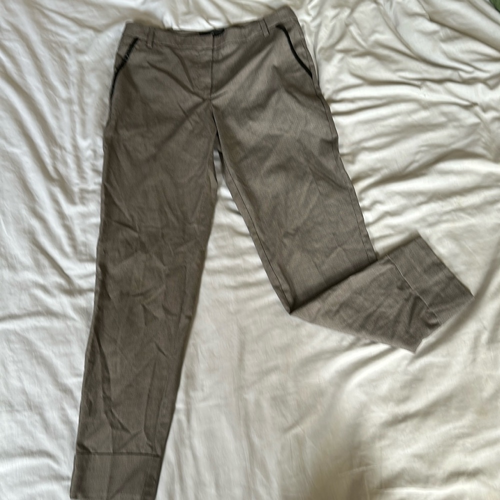 Mango Houndstooth suit pants with faux leather detailing